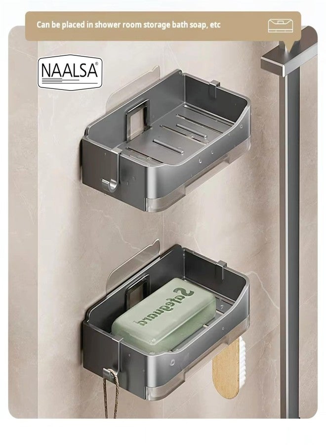 NAALSA Essential 2Pc Soap Holder for Bathroom Non-Drill Wall Mount Magic Sticker Self Adhesive Soap Stand for Bathroom with Removable Drain Tray (2) - Image 3